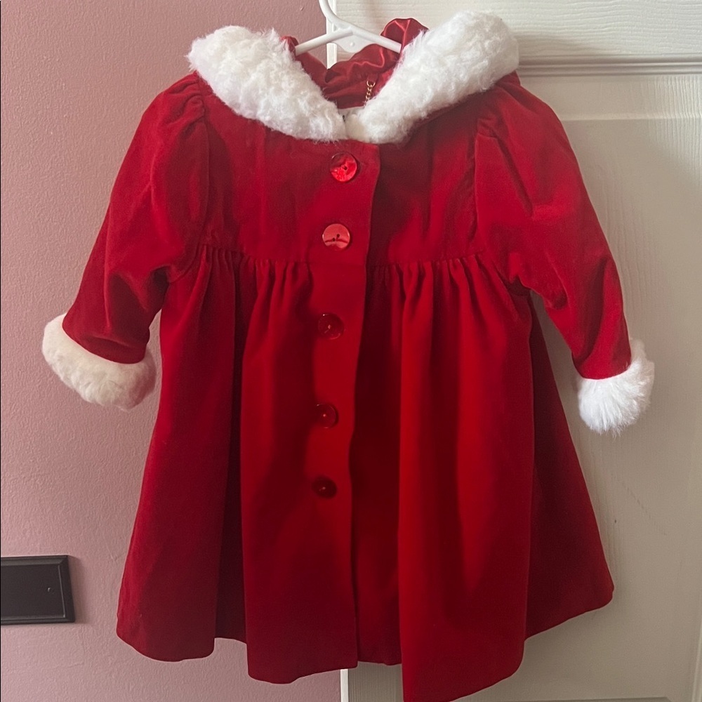 Chic Red Kids Pea Coat with White Trim - Picture 5 of 8